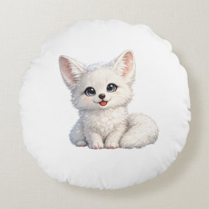 Cute Arctic Fox Cozy Positive Vibes Design Round Pillow