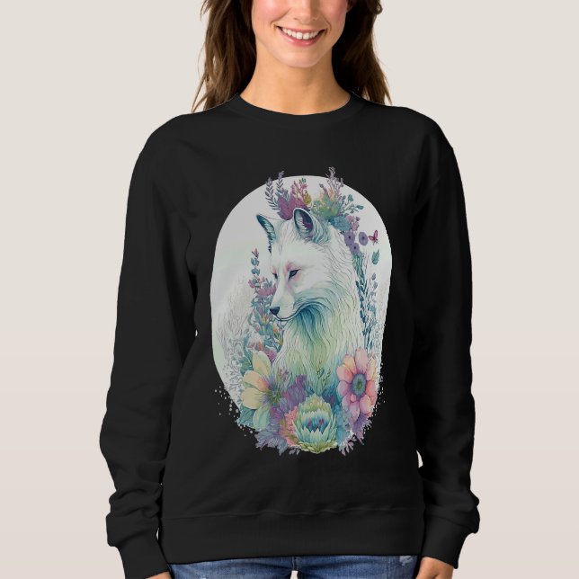 Cute Arctic Fox Flower Crown Animal Sweatshirt (Front)