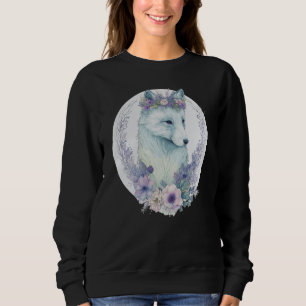 Cute Arctic Fox Flower Crown Floral Watercolor Ani Sweatshirt