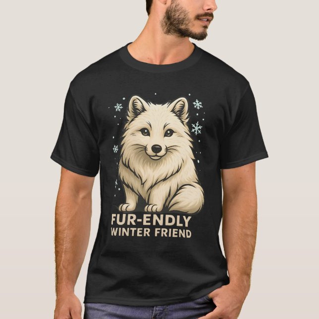 Cute Arctic Fox – “Fur-endly Winter Friend” T-Shirt (Front)
