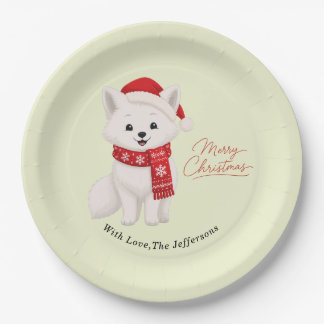 Cute Arctic Fox in Santa Hat & Winter Scarf Paper Plates