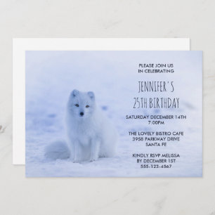 Cute Arctic Fox on Snow Birthday Party Invitation