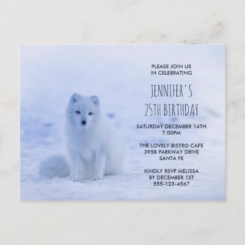 Cute Arctic Fox on Snow Birthday Party Postcard