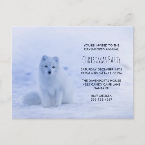 Cute Arctic Fox on Snow Christmas Party Postcard