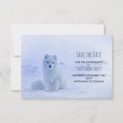 Cute Arctic Fox on Snow Christmas Party Save The Date