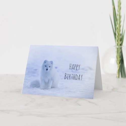 Cute Arctic Fox on Snow Happy Birthday Card