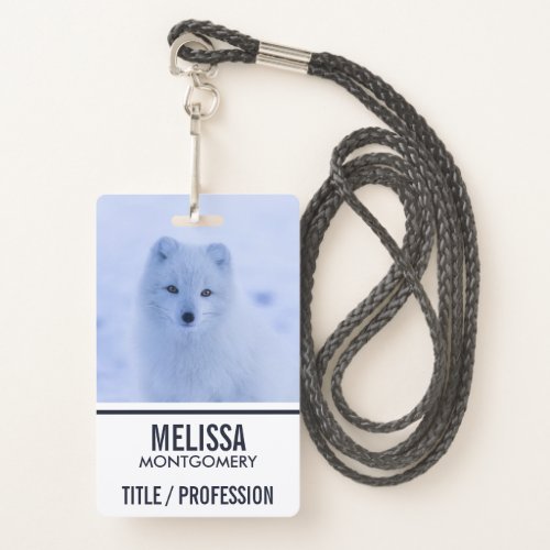 Cute Arctic Fox on Snowy Winter Background Badge