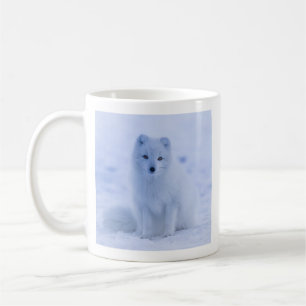 Cute Arctic Fox on Snowy Winter Background Coffee Mug