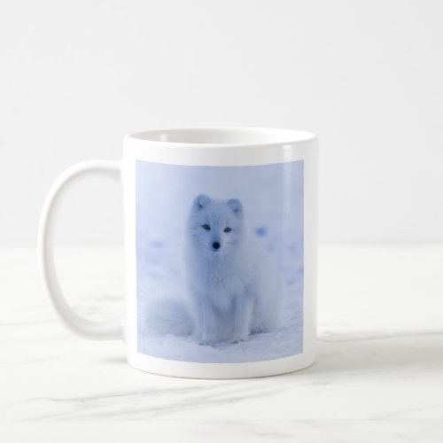 Cute Arctic Fox on Snowy Winter Background Coffee Mug