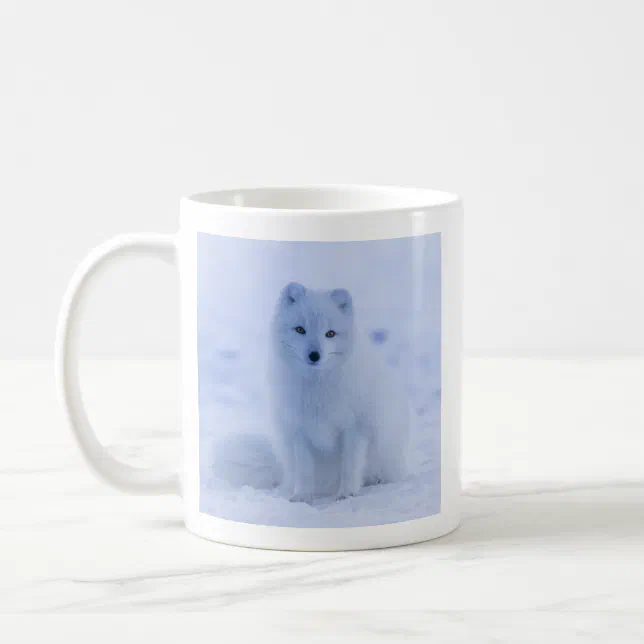 Cute Arctic Fox on Snowy Winter Background Coffee Mug | Zazzle