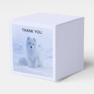 Cute Arctic Fox on Snowy Winter Background Favor Boxes
