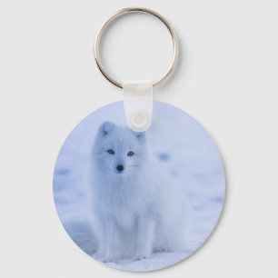 Cute Arctic Fox on Snowy Winter Background Keychain