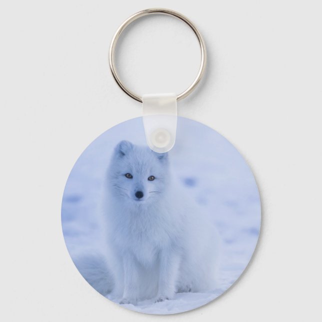 Cute Arctic Fox on Snowy Winter Background Keychain (Front)