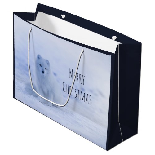 Cute Arctic Fox on Snowy Winter Background Large Gift Bag