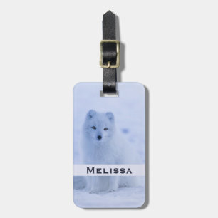 Cute Arctic Fox on Snowy Winter Background Luggage Tag