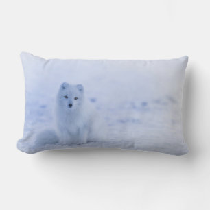 Cute Arctic Fox on Snowy Winter Background Lumbar Pillow