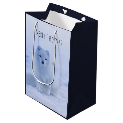 Cute Arctic Fox on Snowy Winter Background Medium Gift Bag