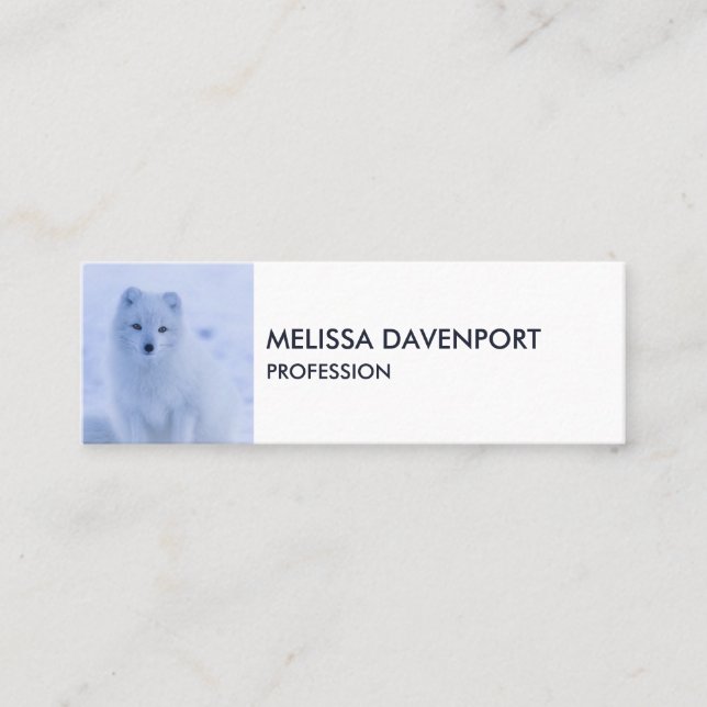 Cute Arctic Fox on Snowy Winter Background Mini Business Card (Front)