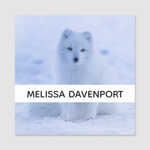 Cute Arctic Fox on Snowy Winter Background Name Tag