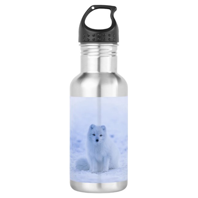 Cute Arctic Fox on Snowy Winter Background Stainless Steel Water Bottle (Front)