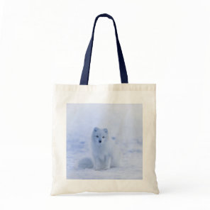 Cute Arctic Fox on Snowy Winter Background Tote Bag