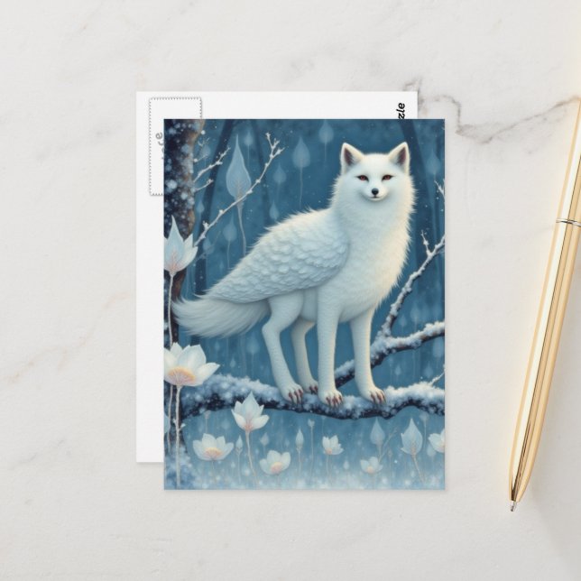 Cute Arctic Fox Owl Hybrid Fantasy Critter Postcard (Front/Back In Situ)