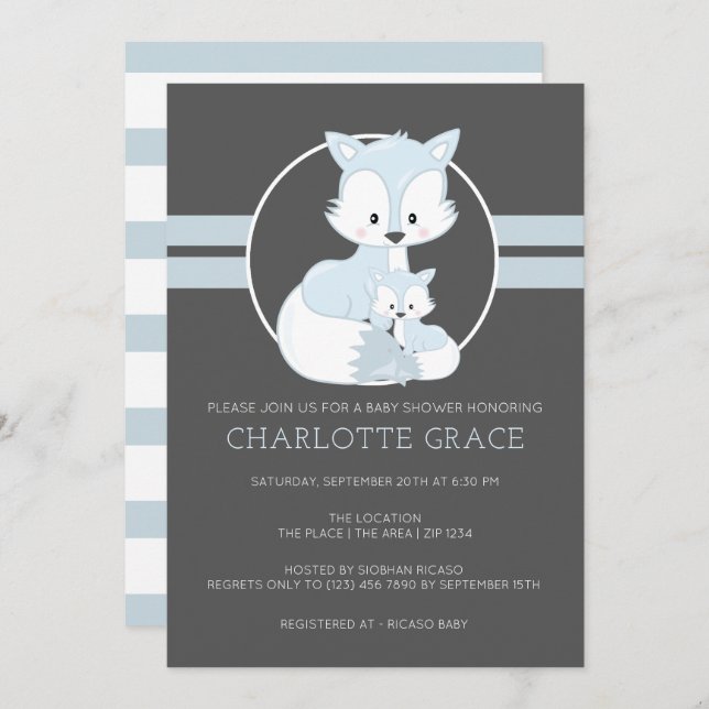 Cute Arctic Fox Personalized Baby Shower Invitation (Front/Back)