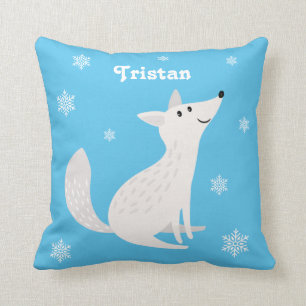 Cute Arctic Fox Snowflake Kid's Bedroom Throw Pillow