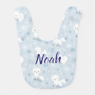 Cute Arctic Foxes Winter Wonderland Personalized Baby Bib