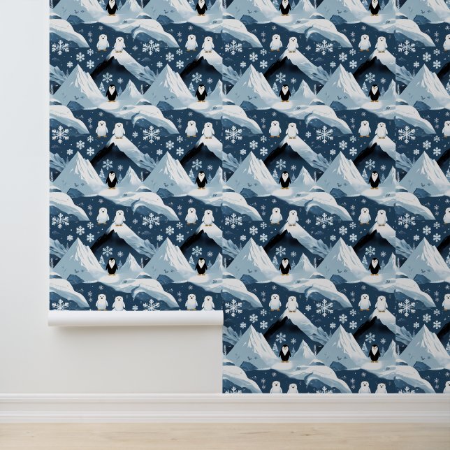 Cute Arctic Friends Pattern Peel and Stick  Wallpaper (Application)
