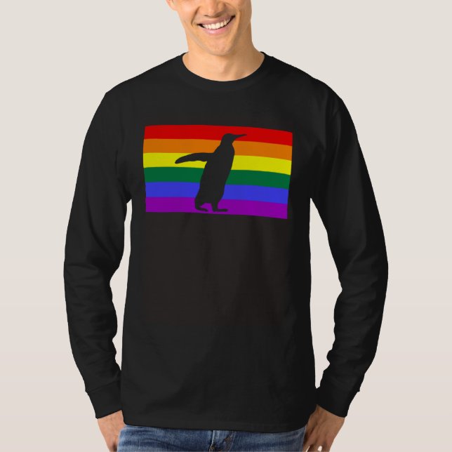 Cute Arctic Penguin Love LGBTQ Gay Pride Flag Quee T-Shirt (Front)