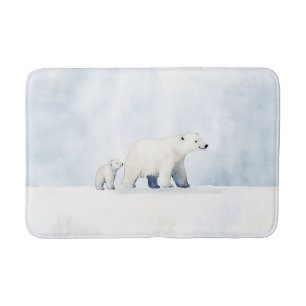 Cute arctic polar bear family bath mat