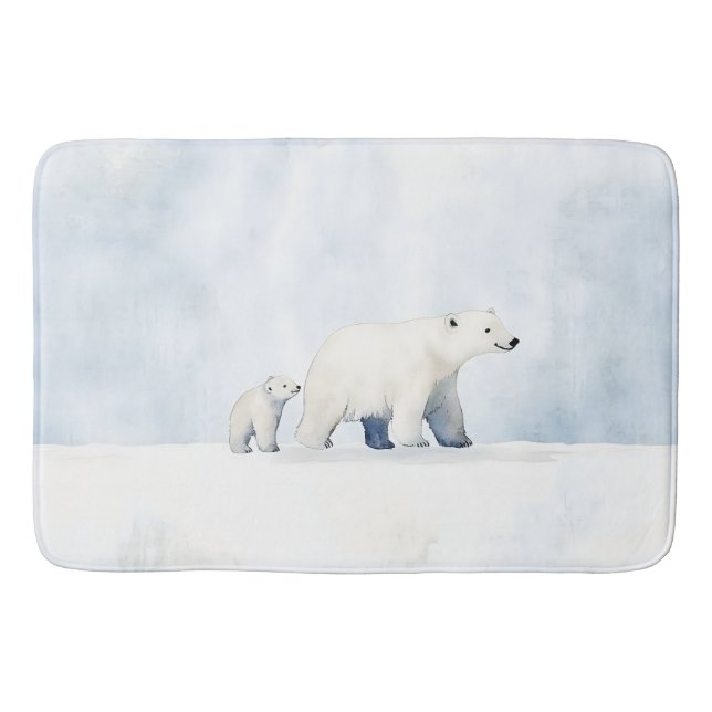 Cute arctic polar bear family bath mat (Front)