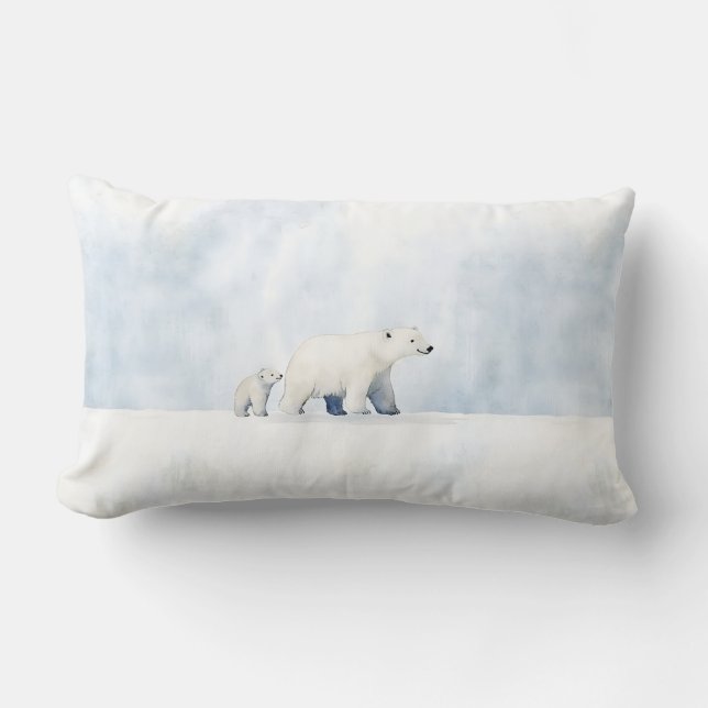 Cute arctic polar bear family lumbar pillow (Front)