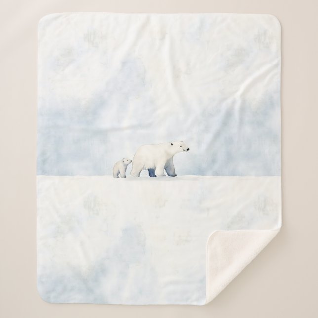 Cute arctic polar bear family sherpa blanket (Front)