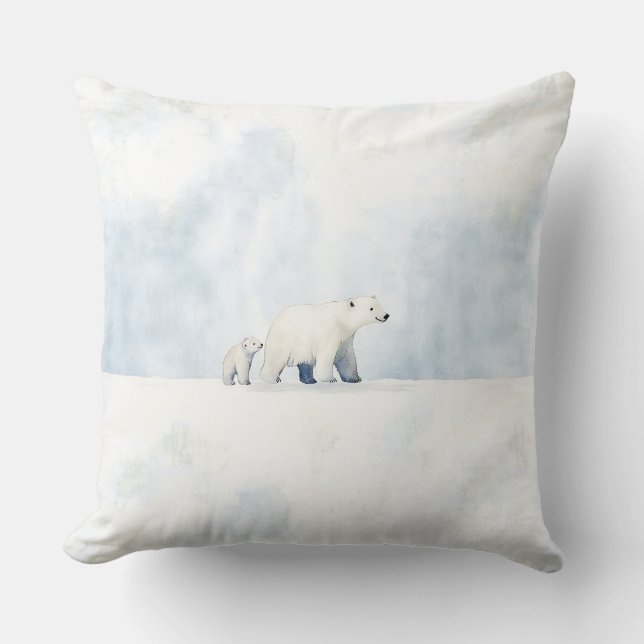 Cute arctic polar bear family throw pillow (Front)
