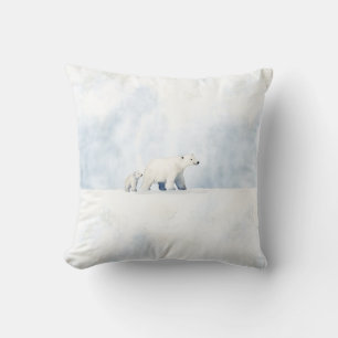 Cute arctic polar bear family throw pillow