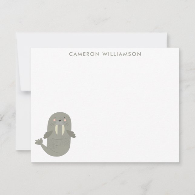 Cute Arctic Walrus Personalized Stationery Note Card (Front)