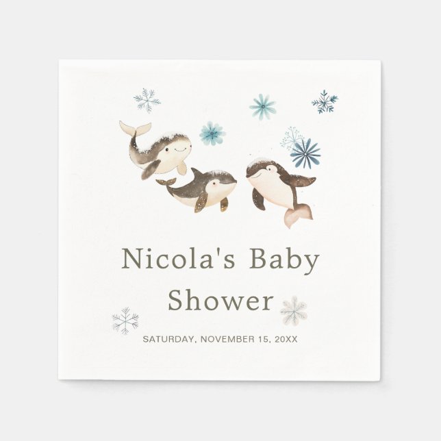 Cute Arctic Whale Baby Shower  Napkins (Front)