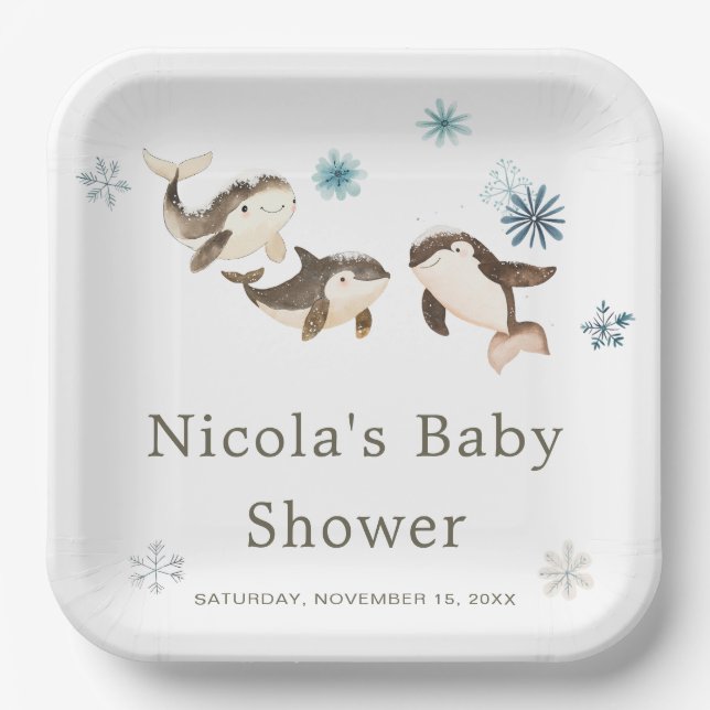 Cute Arctic Whale Baby Shower Paper Plates (Front)