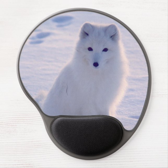 Cute Arctic White Fox Winter Scene Gel Mouse Pad (Front)