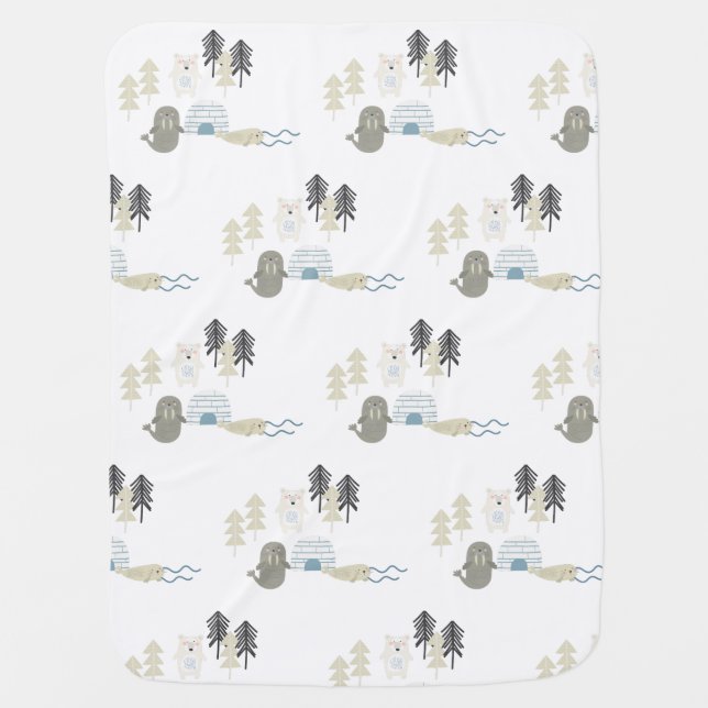 Cute Arctic Winter Animals Baby Blanket (Front)