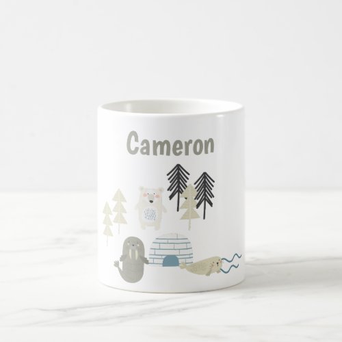 Cute Arctic Winter Animals Custom Name Coffee Mug