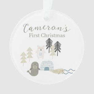 Cute Arctic Winter Animals First Christmas Photo Ornament