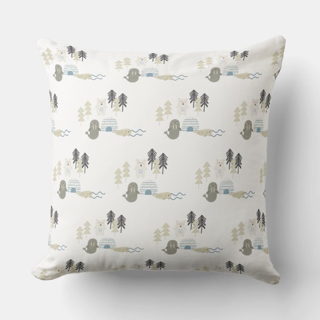 Cute Arctic Winter Animals Throw Pillow (Front)