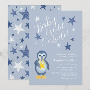 Cute Arctic Winter Penguin Baby Shower Invitation