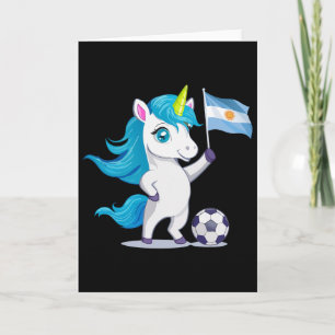 Cute Argentina Roots Unicorn Playing Soccer Argent Card