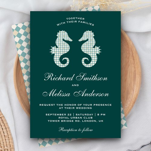 Cute Argyle Nautical Seahorse Wedding Invitation