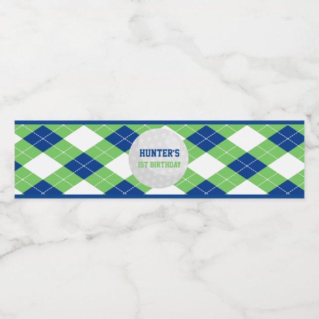 Cute Argyle Pattern Golf Themed Water Bottle Label (Single Label)