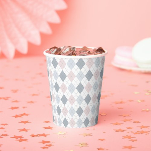 Cute Argyle Pink Grey and White Paper Cups